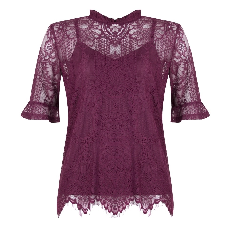 VILA Womens Winetasting Vikarla Lace Detail Top